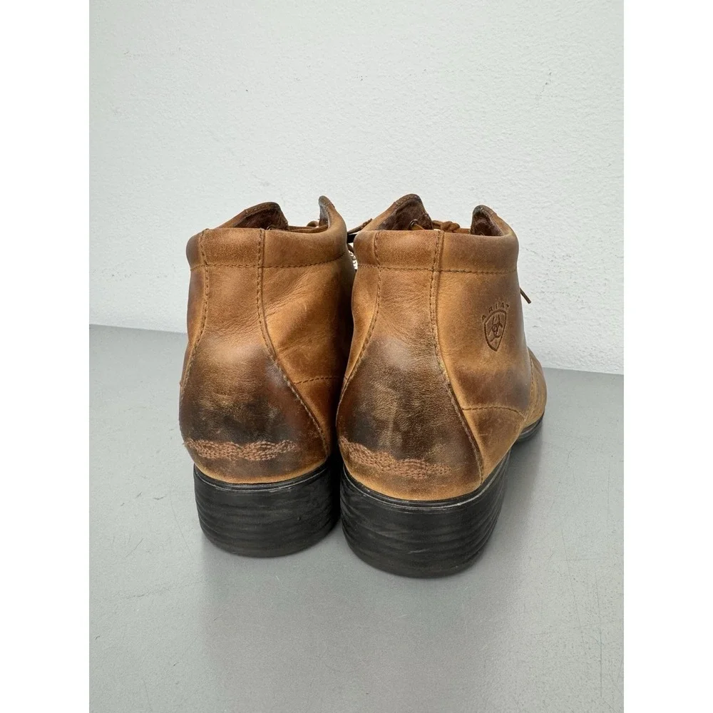 Ariat Josie Brown Leather Boots Womens 8.5 B Lace Up Fringe Kiltie Western Work - Picture 5 of 8